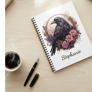 Gothic Raven Vintage Roze Bloemendek Donkere Acade Notitieboek