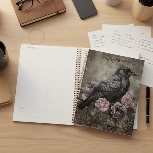 Gothic Raven with Roses Dark Daily Planner