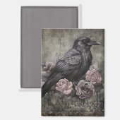 Gothic Raven with Roses Dark Magneet (Voorkant / Achterkant)