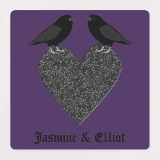 Gothic Ravens en Black Heart Custom Labels (Design 1)