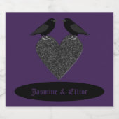 Gothic Ravens en Black Heart Custom Sparkling Wijnetiket (Enkel label)