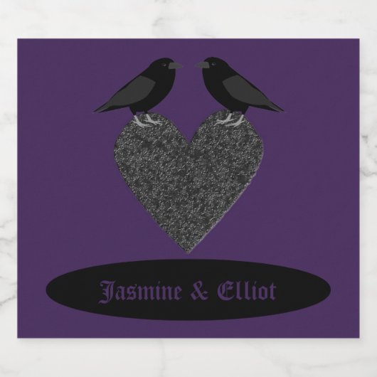 Gothic Ravens en Black Heart Custom Sparkling Wijnetiket (Enkel label)