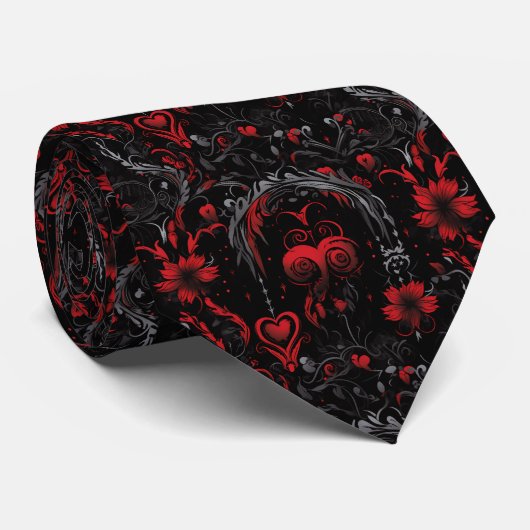 Gothic Red and Black Pattern Stropdas (Opgerold)
