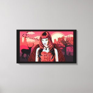 Gothic Red Angel-vrouw in woestijn Canvas Afdruk