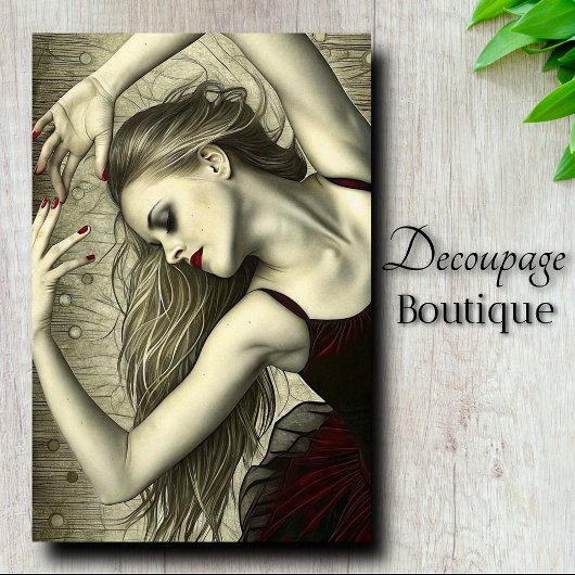 Gothic Red Ballerina Dancer Decoupage Tissuepapier