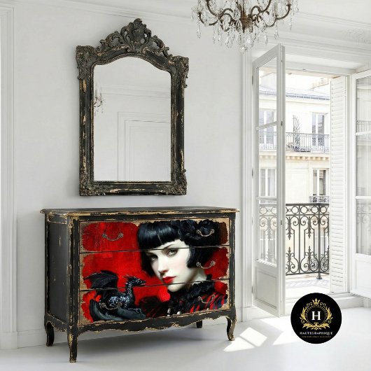 Gothic Red Black Dragon Woman Fantasy Decoupage Tissuepapier