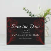Gothic Red & Black Floral Heart Modern Wedding Sav Save The Date (Staand voorkant)