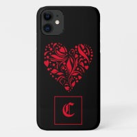 Gothic Red Black Heart Old English Initiaal