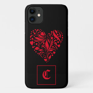 Gothic Red Black Heart Old English Initiaal iPhone 11 Hoesje
