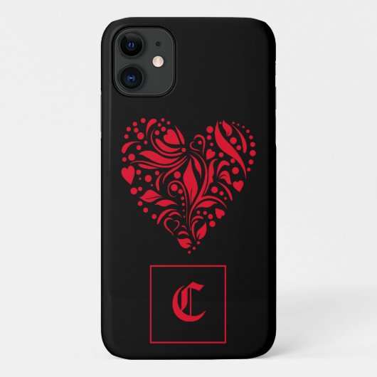 Gothic Red Black Heart Old English Initiaal Case-Mate iPhone Case (Achterkant)