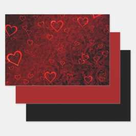 Gothic Red Black Hearts Inpakpapier Vel