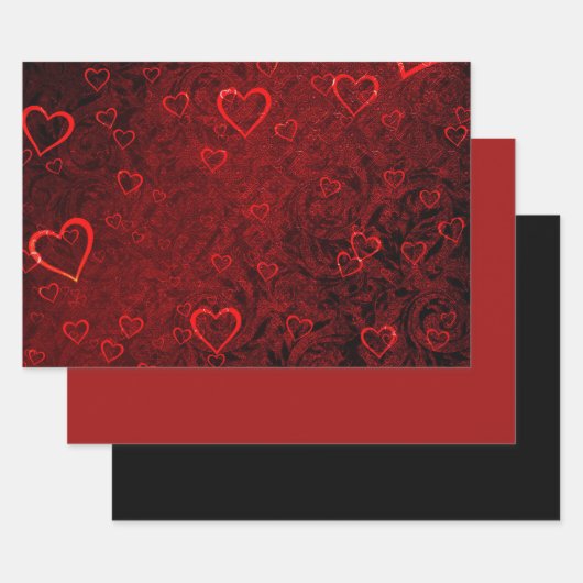 Gothic Red Black Hearts Inpakpapier Vel (Set)