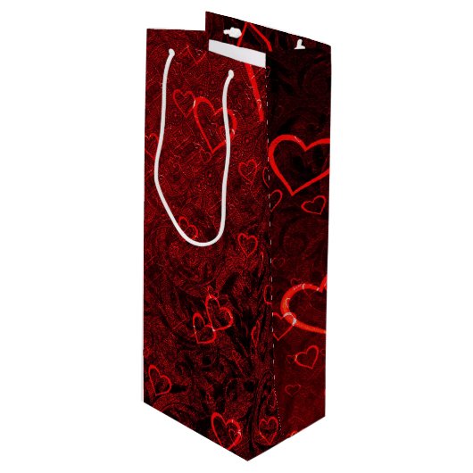 Gothic Red Black Hearts Wijn Cadeautas (Voorkant Gekanteld)