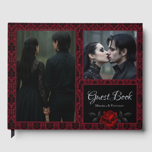Gothic Red Damask Rose Wedding Gastenboek (Voorkant)