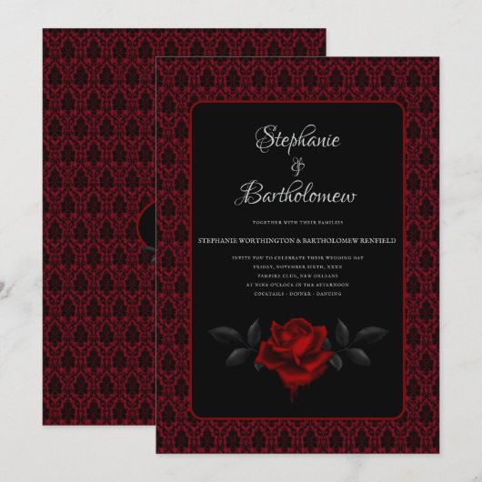 Gothic Red Damask Rose Wedding Kaart (Voorkant / Achterkant)