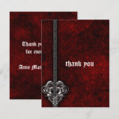 Gothic Red Damask Silver Heart bruiloft Hartelijk Bedankkaart (Voorkant / Achterkant)