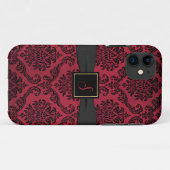 Gothic Red en Black Damask Monogrammed Case-Mate iPhone Case (Achterkant (horizontaal))