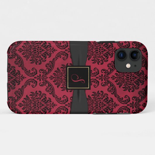 Gothic Red en Black Damask Monogrammed Case-Mate iPhone Case (Achterkant (horizontaal))