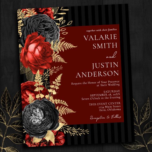 Gothic Red en Black Floral Wedding Invitation