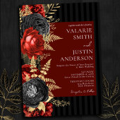 Gothic Red en Black Floral Wedding Kaart