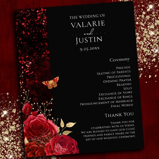 Gothic Red en Black Floral Wedding Programme