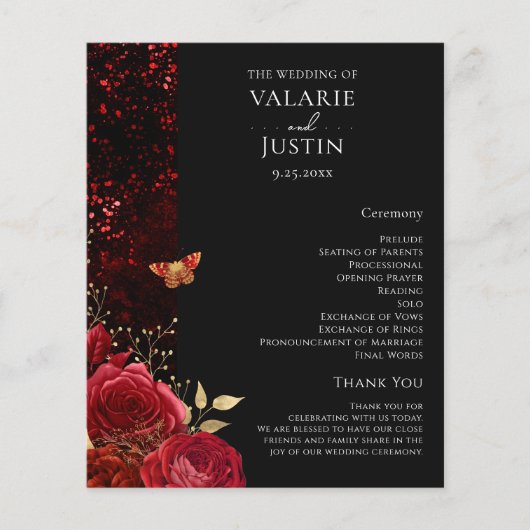 Gothic Red en Black Floral Wedding Programme (Voorkant)