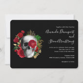 Gothic Red Floral Skull & Gold Leaves Kaart (Voorkant)