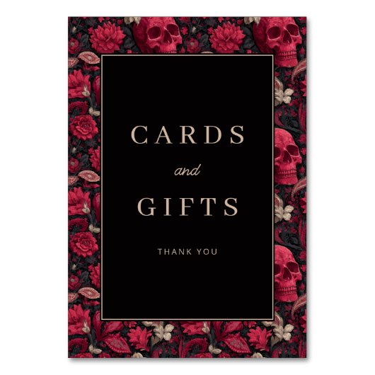 Gothic Red Floral Skulls Border Kaart (Voorkant)
