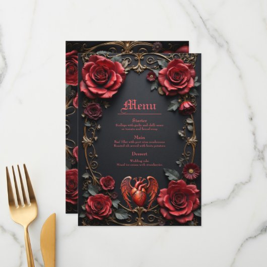 Gothic Red Heart with Roses – Dark Romantic  Menu (Voorkant / Achterkant in situ)