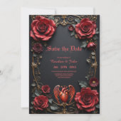 Gothic Red Heart with Roses – Dark Romantic Save The Date (Voorkant)