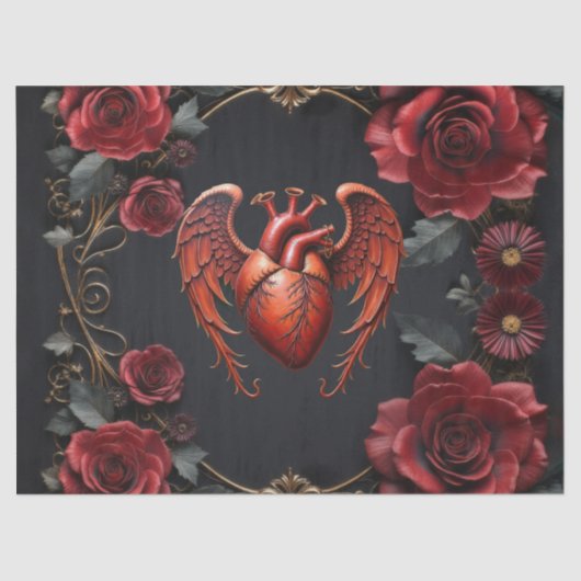 Gothic Red Heart with Roses – Dark Romantic  Tissuepapier (Voorkant)