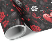 Gothic Red Hearts and Roses  Cadeaupapier (Rol Hoek)