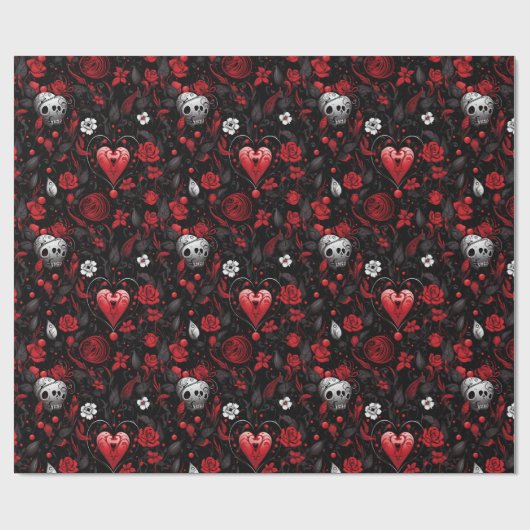 Gothic Red Hearts and Roses  Cadeaupapier (Vlak)
