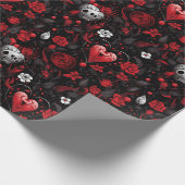 Gothic Red Hearts and Roses  Cadeaupapier (Hoek)