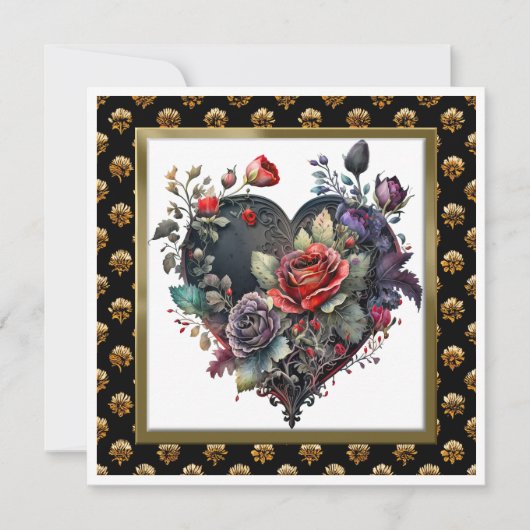 Gothic Red Rose en Heart Wenskaart Notecard (Voorkant)