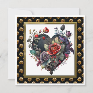 Gothic Red Rose en Heart Wenskaart Notecard