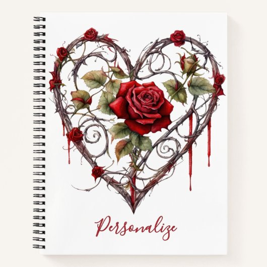 Gothic Red Rose Heart Vine Artwork Personalized Notitieboek (Voorkant)