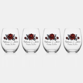 Gothic Red Rose Wedding Wijnglas Zonder Voet