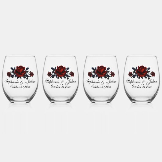Gothic Red Rose Wedding Wijnglas Zonder Voet (Voorkant)