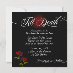 Gothic Red Roses and Black Wedding Invitations Kaart
