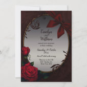 Gothic Red Roses and Bow Wedding Invitation Kaart (Voorkant)