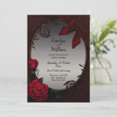 Gothic Red Roses and Bow Wedding Invitation Kaart (Staand voorkant)