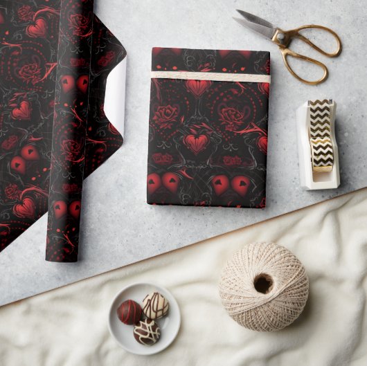 Gothic Red Roses and Red Hearts Cadeaupapier (Crafts)