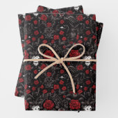 Gothic Red Roses and Skulls Inpakpapier Vel (In situ)