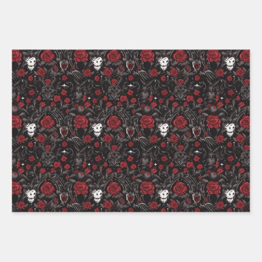 Gothic Red Roses and Skulls Inpakpapier Vel (Voorkant)