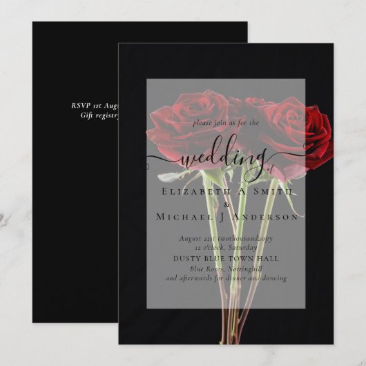 Gothic Red Roses Gothic Wedding Invite (Voorkant / Achterkant)