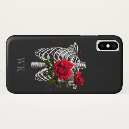  Gothic Red Roses Skeleton Monogram Case-Mate iPhone Case (Achterkant (horizontaal))