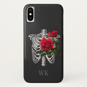 Gothic Red Roses Skeleton Monogram iPhone X Hoesje