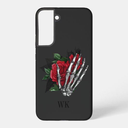 Gothic Red Roses Skeleton Monogram Samsung Galaxy Hoesje (Achterkant)