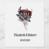 Gothic Red Roses Skeleton Wedding Wijn Etiket (Enkel label)